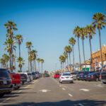 Street lined with palm trees in Newport Beach, California